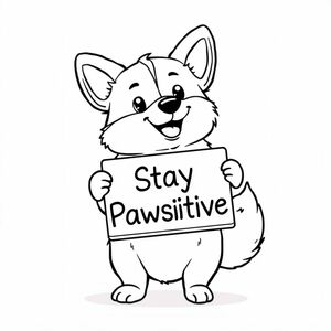 cute cartoon corgi holding sign that says stay pawsitive"