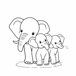 A cute baby elephant and its family are spraying water from its trunk