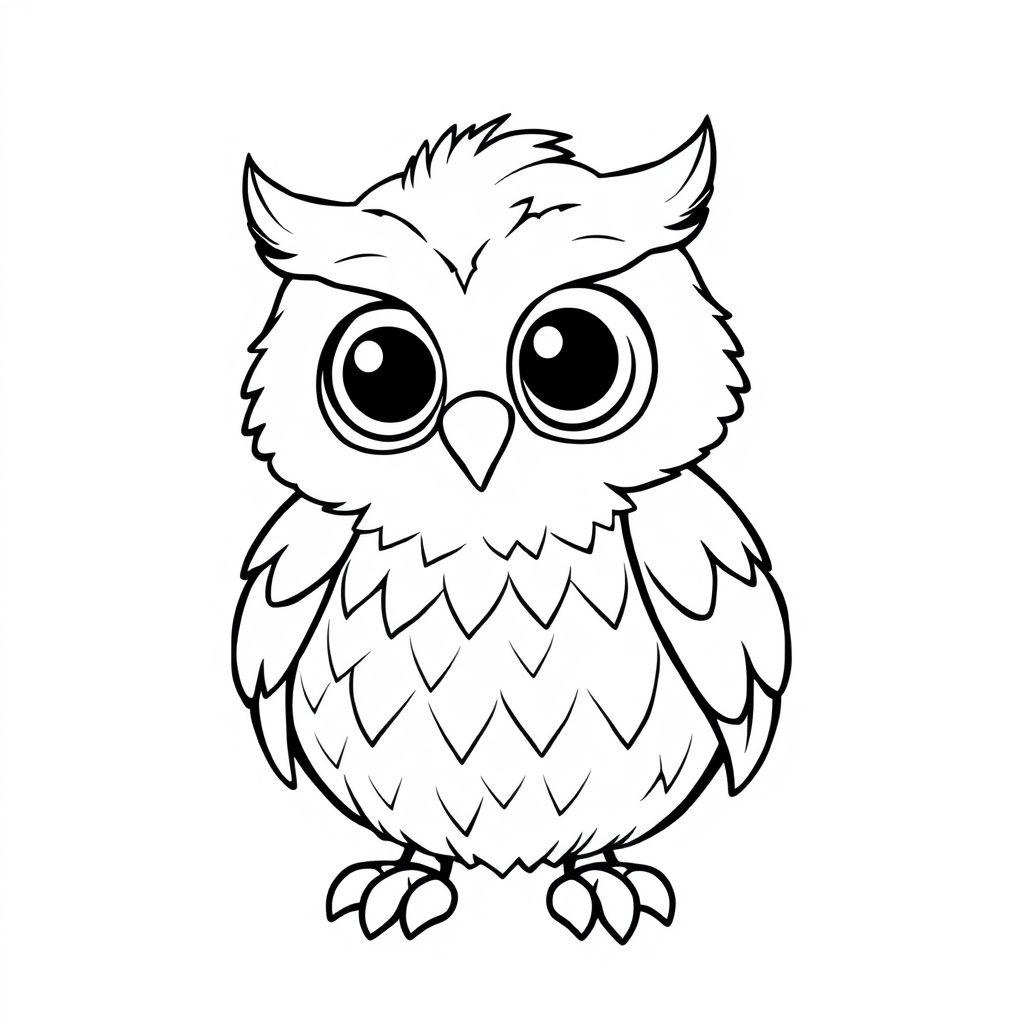 super cute owl like a cartoon with lots of feathers