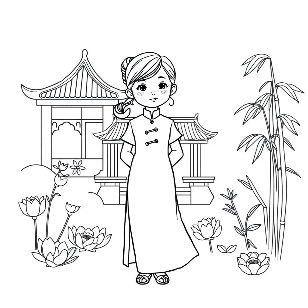 make a photo of a girl wearing ao dai standing in the middle of Vietnam

