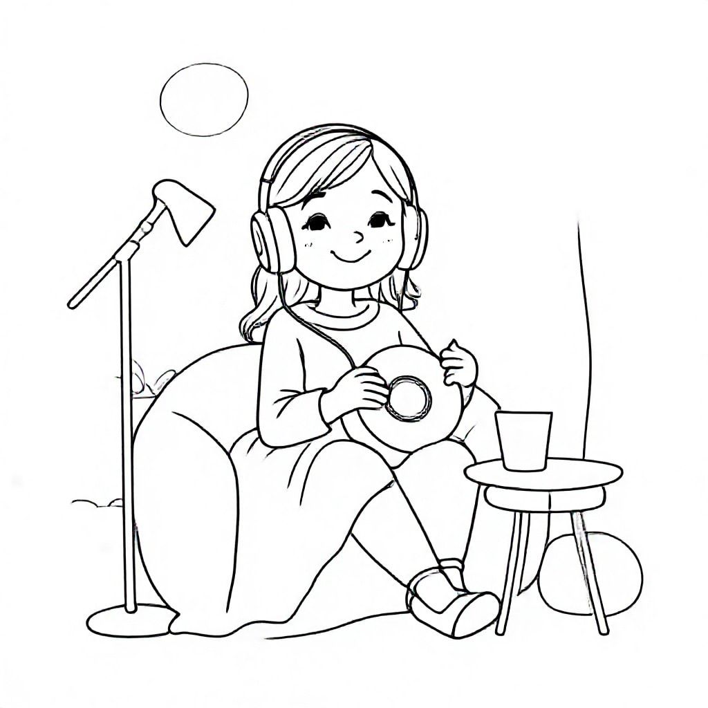 I would like to see a girl listening to music in a scene cute and cozy