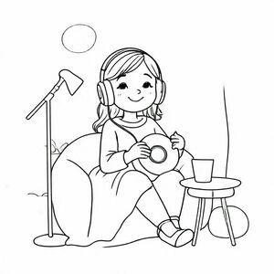 I would like to see a girl listening to music in a scene cute and cozy