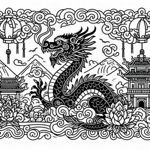 Một bản vẽ đen trắng của một con rồng 4