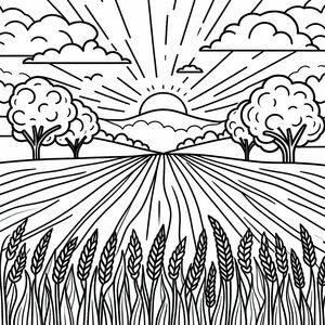 A black and white drawing of a field with trees