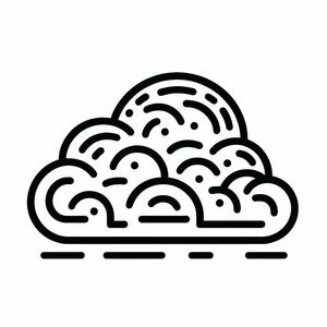 A black and white line drawing of clouds