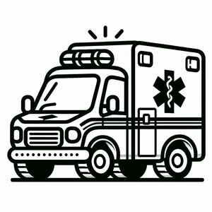 A black and white drawing of an ambulance