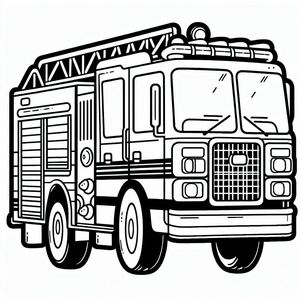 A black and white drawing of a fire truck