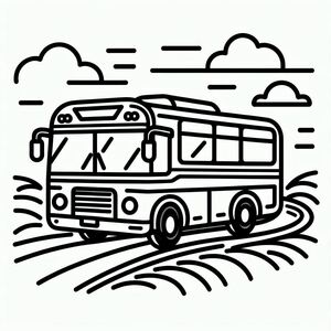 A black and white drawing of a bus 3