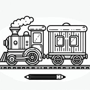 A black and white drawing of a train