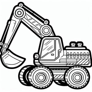 Bản vẽ đen trắng của một chiếc xe xây dựng