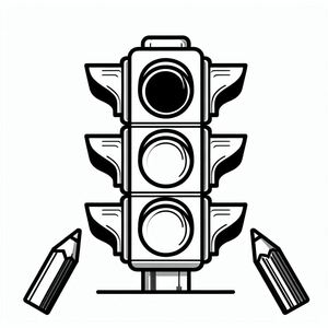 A traffic light with two pencils on it