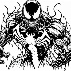 A black and white drawing of a spider man
