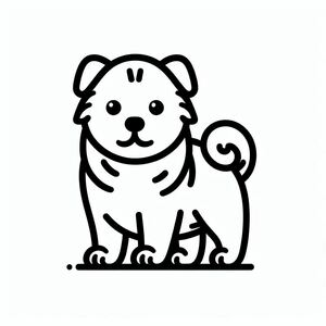 A black and white drawing of a dog