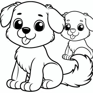 A dog and a puppy sitting next to each other