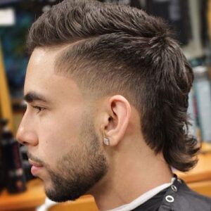 Mullet with Hard Part Haircut