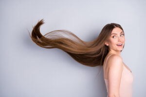 A woman waved her healthy hair