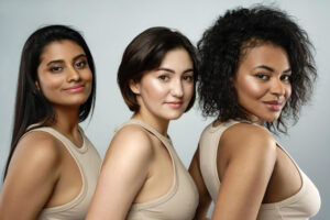 Multiethnic beauty and friendship group of beautiful different ethnicity women with different face shapes