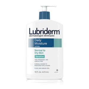 Lubriderm Daily Moisture Body Lotion for Sensitive, Dry Skin, Enriched with Vitamin B5, Dye and Lanolin Free