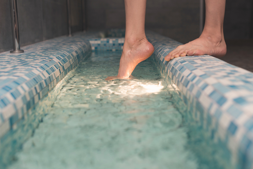 Use a foot bath before entering the pool