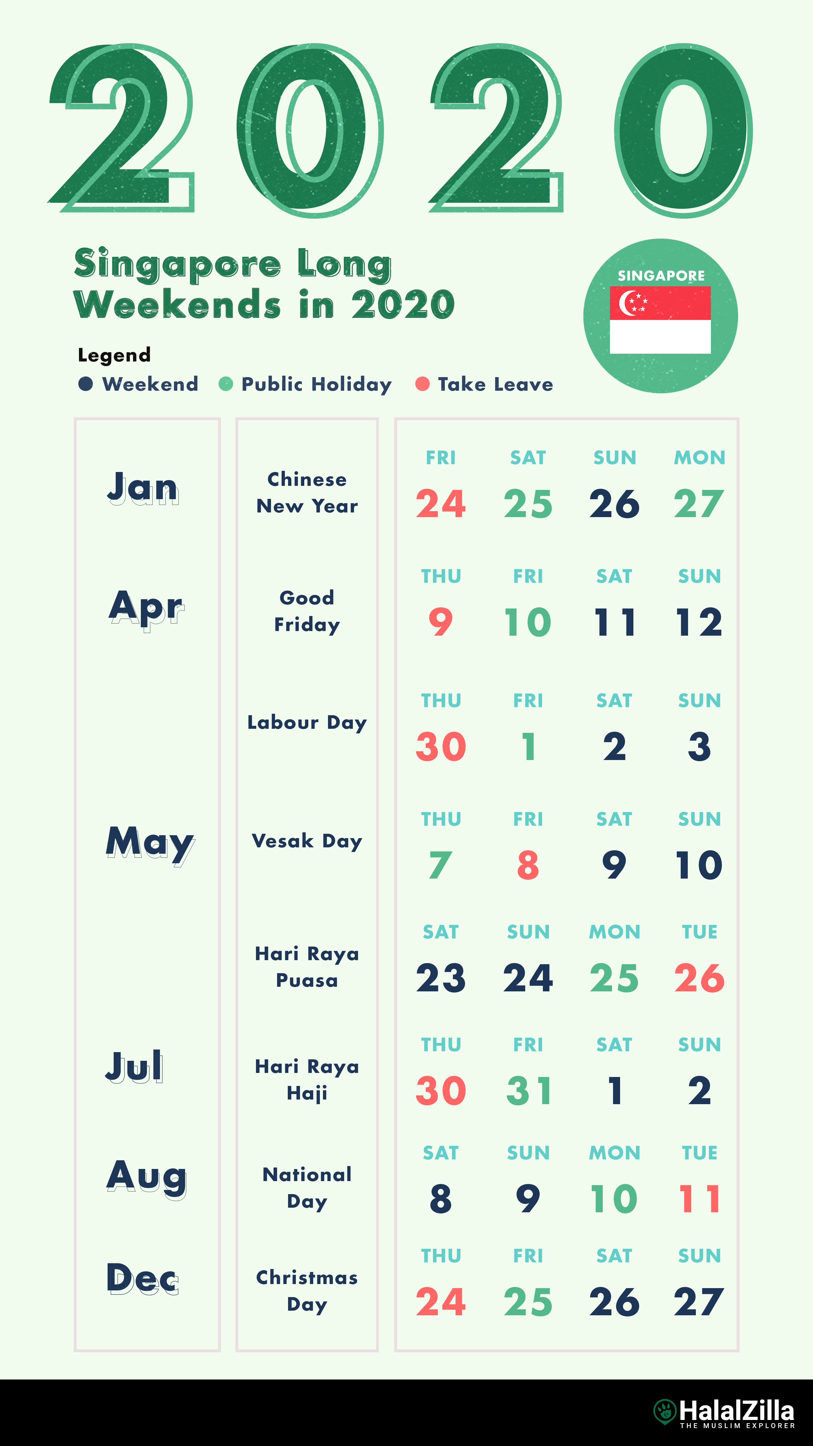 Singapore 2020 Calendar With Public Holidays Paul Smith