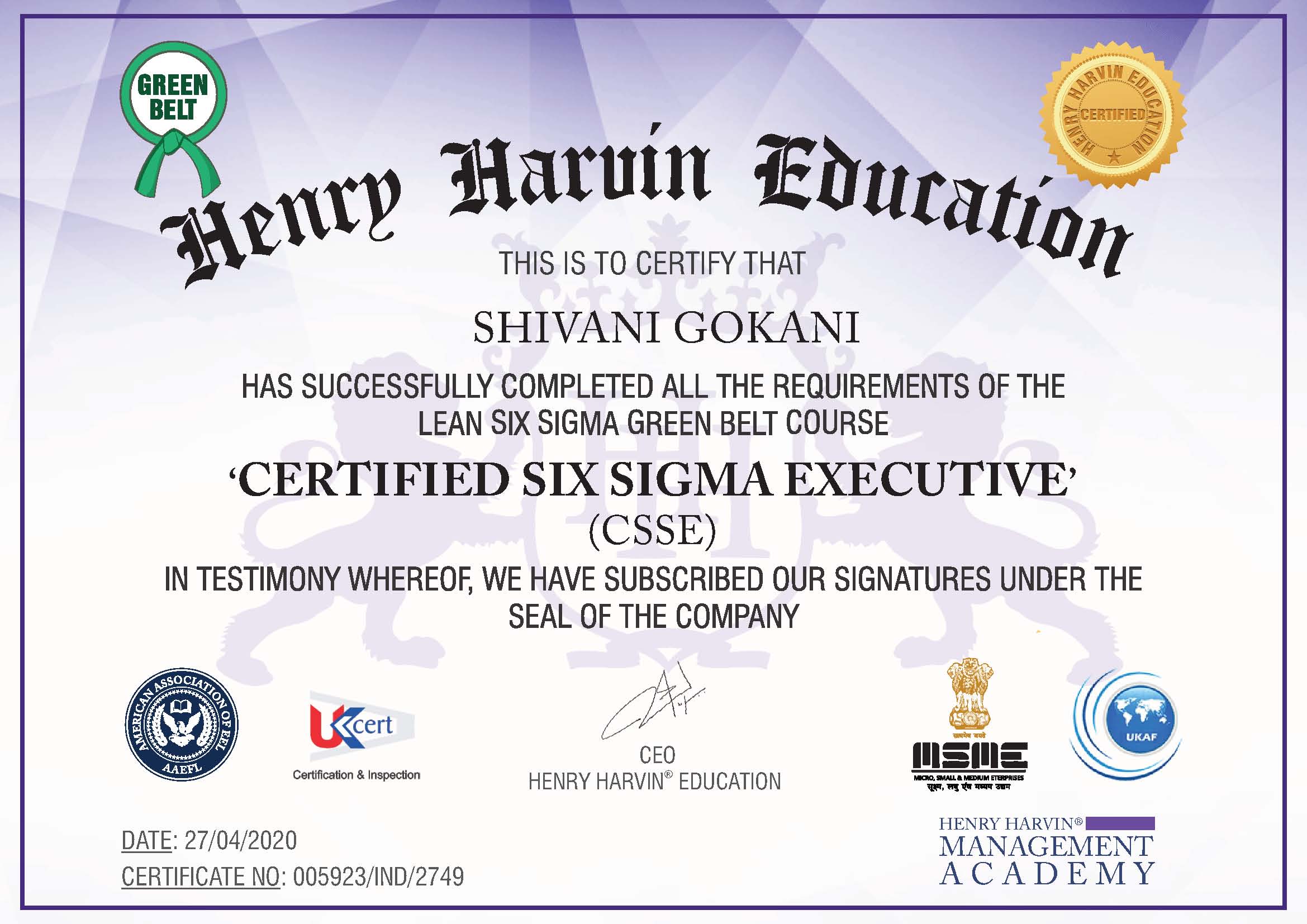 certified lean six sigma green belt
