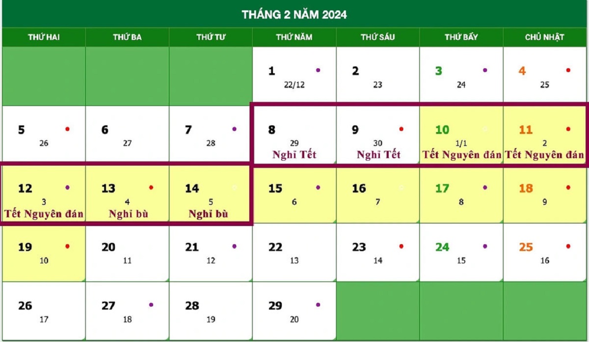 Lịch nghỉ Tết Âm lịch 2024 là bao nhiêu ngày?