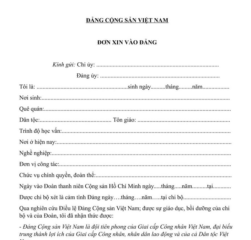 Mẫu đơn xin vào đảng