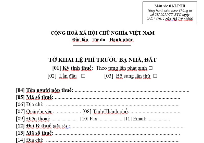 Kê khai lệ phí trước bạ nhà đất hồ sơ gồm những gì?