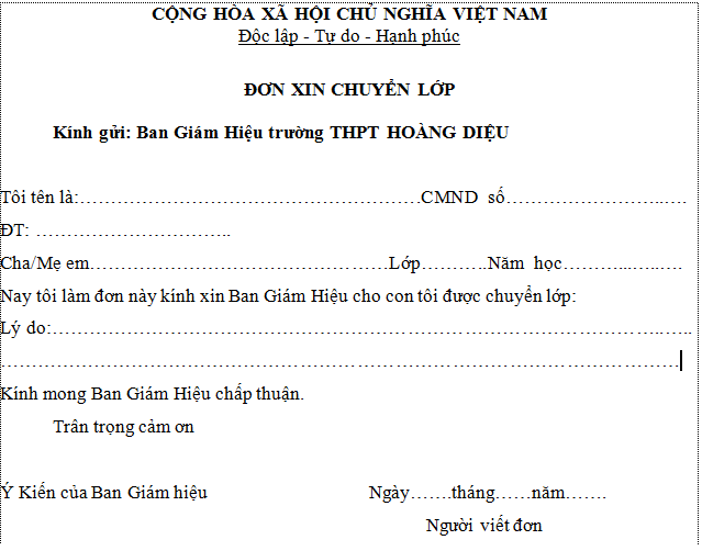 Lý do xin chuyển lớp là gì?