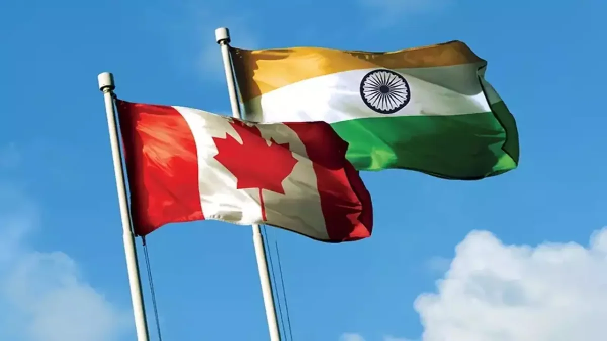 The flags of India and Canada.
