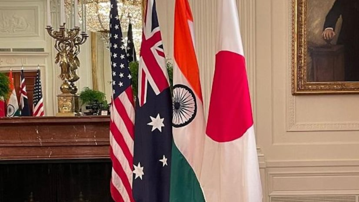 The official flags of Quad(security group in the Indo-pacific region) member countries i.e. United States, Australia, India and Japan