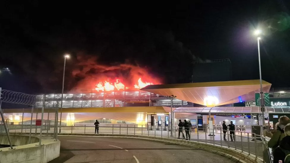 Fire broke out at car parking lot of Luton Airport.