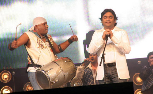 Sivamani (left) with AR Rahman (right) during a performance