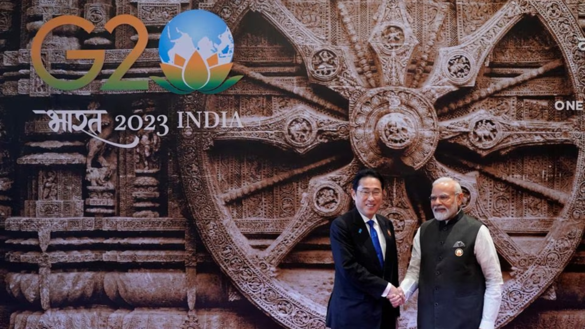 Indian Prime Minister Narendra Modi welcomes Japan Prime Minister Fumio Kishida upon his arrival at Bharat Mandapam convention center for the G20 Summit, in New Delhi, India, Saturday, Sept. 9, 2023