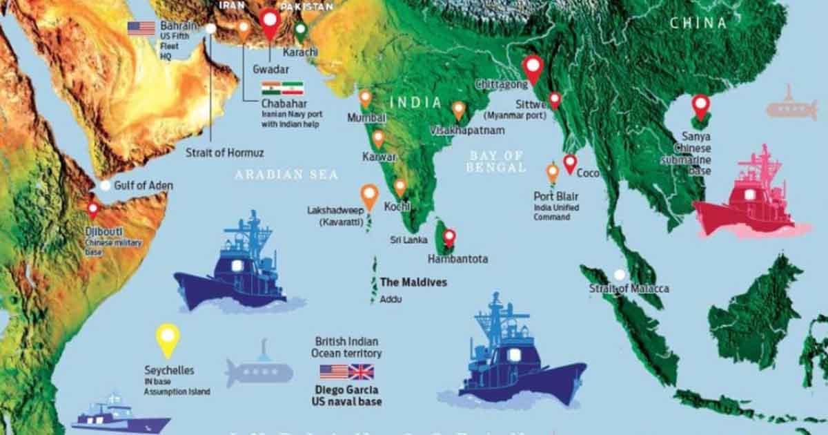 China's string of pearls in Indian Ocean and India's Diamond Necklace