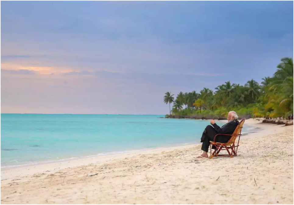 Indian Prime Minister Narendra Modi on a beach in Maldives