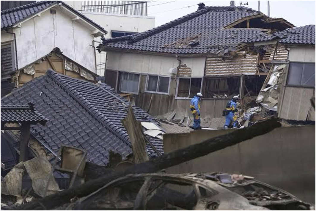 On Tuesday, January 2, 2024, police searched a wrecked house in Wajima, Ishikawa prefecture, Japan, after an earthquake.