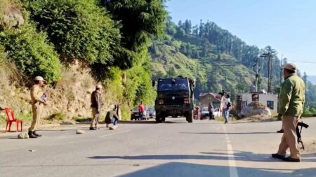 Security personnel during search and cordon operation after a terrorist attack, at Bhadarwah, in Doda district, Wednesday.