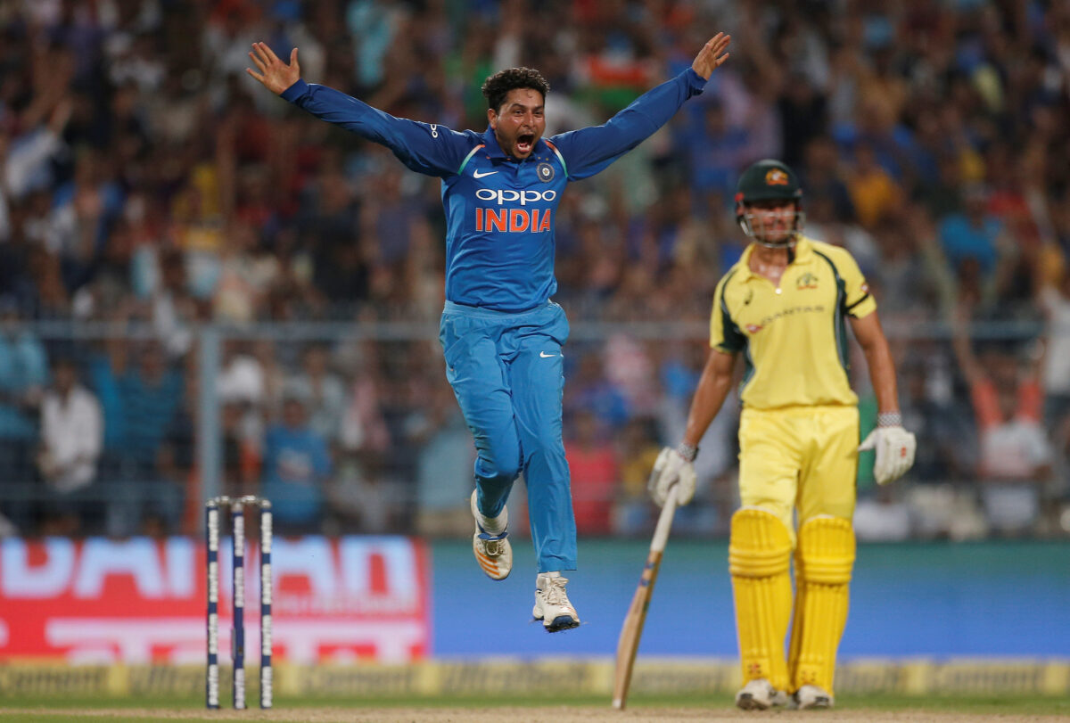 Kuldeep celebrating after his hat-trick against Australia in 2017. Can he step up and star again? (Image: Reuters)