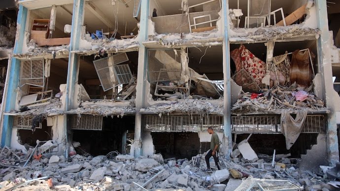 A school in ruins after being targeted by Israeli airstrikes in Northern Gaza (AFP)