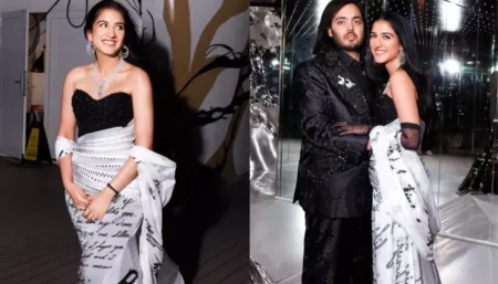 Radhika Merchant Daze in Gown Printed with Anant Ambani's Love Letter at Luxurious Pre-Wedding Cruise Party