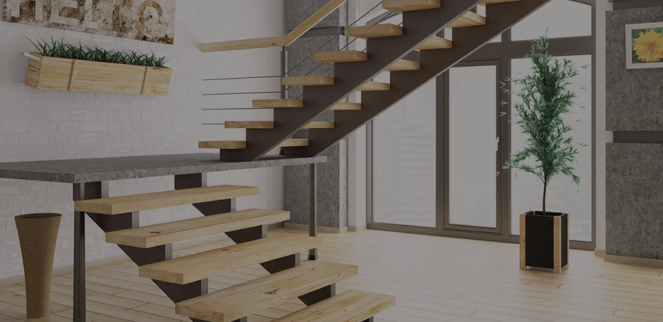 A wooden stair case coated with JAT Sayerlack wood coating