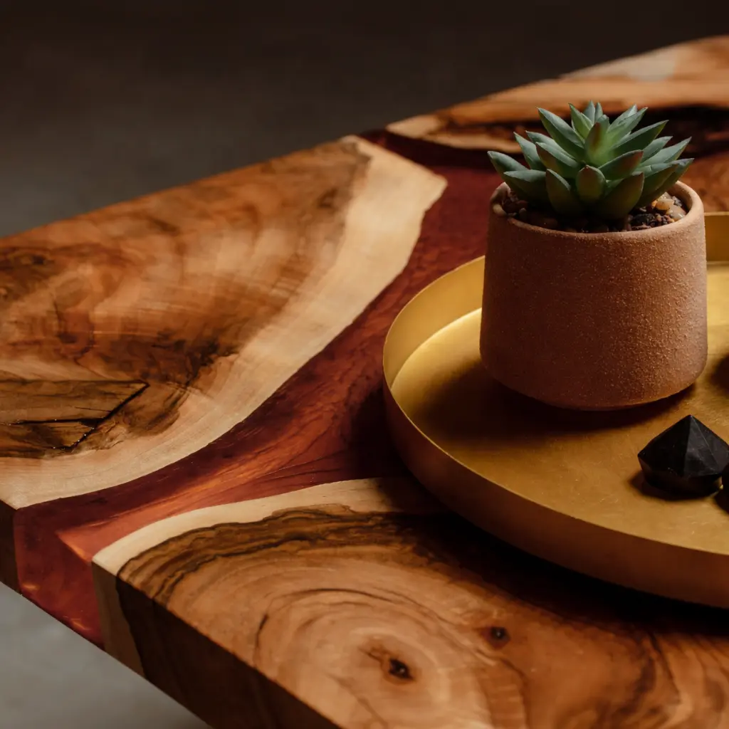 A table with wood lines finished with Sayerlack wood coating