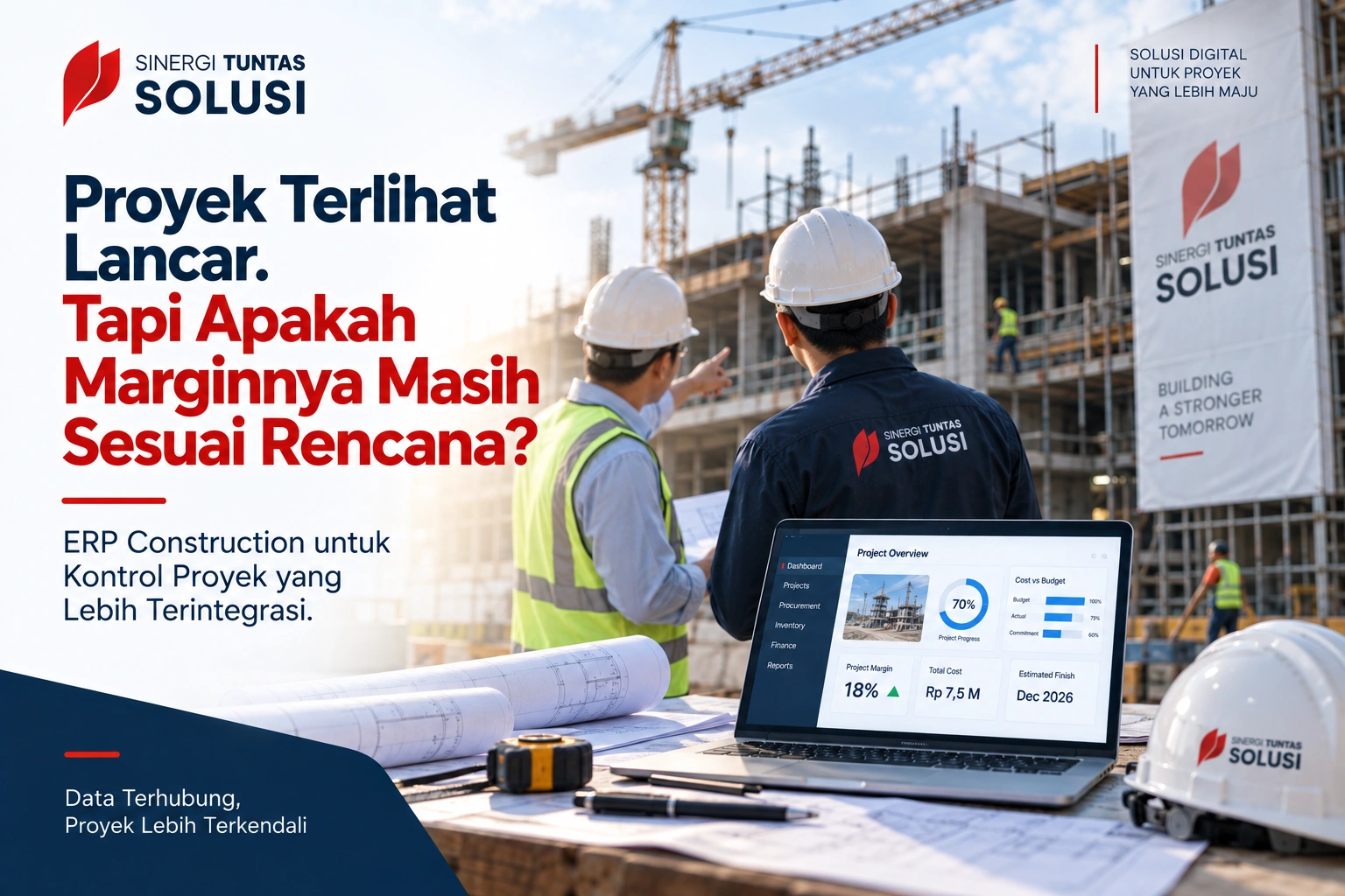 ERP Construction untuk memantau progress, budget, actual cost dan margin proyek konstruksi