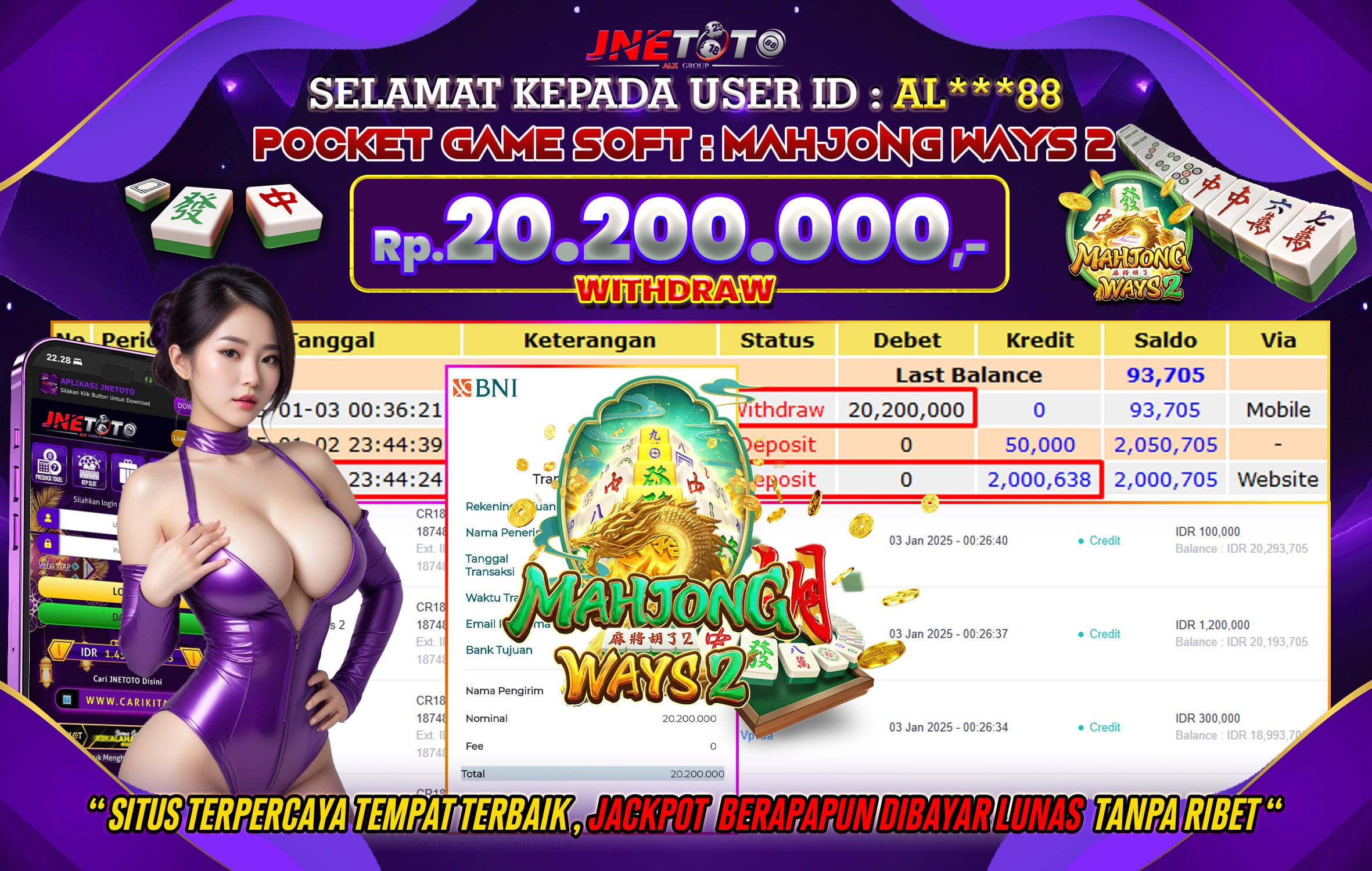 Bukti Jackpot JNETOTO di Slot Mahjong Ways 2 Rp.20.200.000 LUNAS!