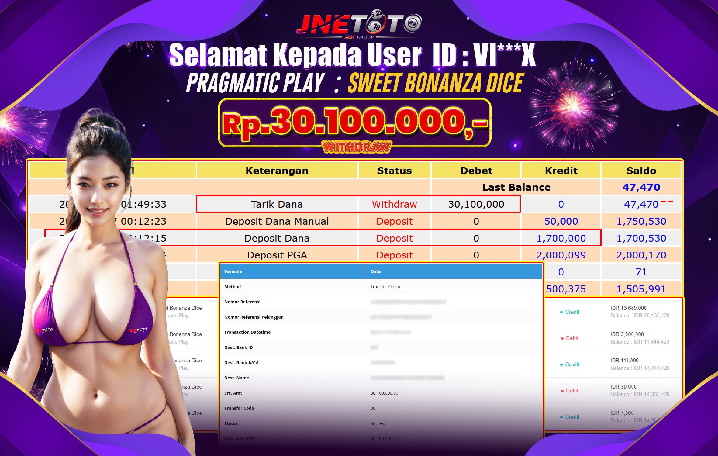Bukti Jackpot JNETOTO di Slot Sweet Bonanza Dice Rp.30.100.000 LUNAS!