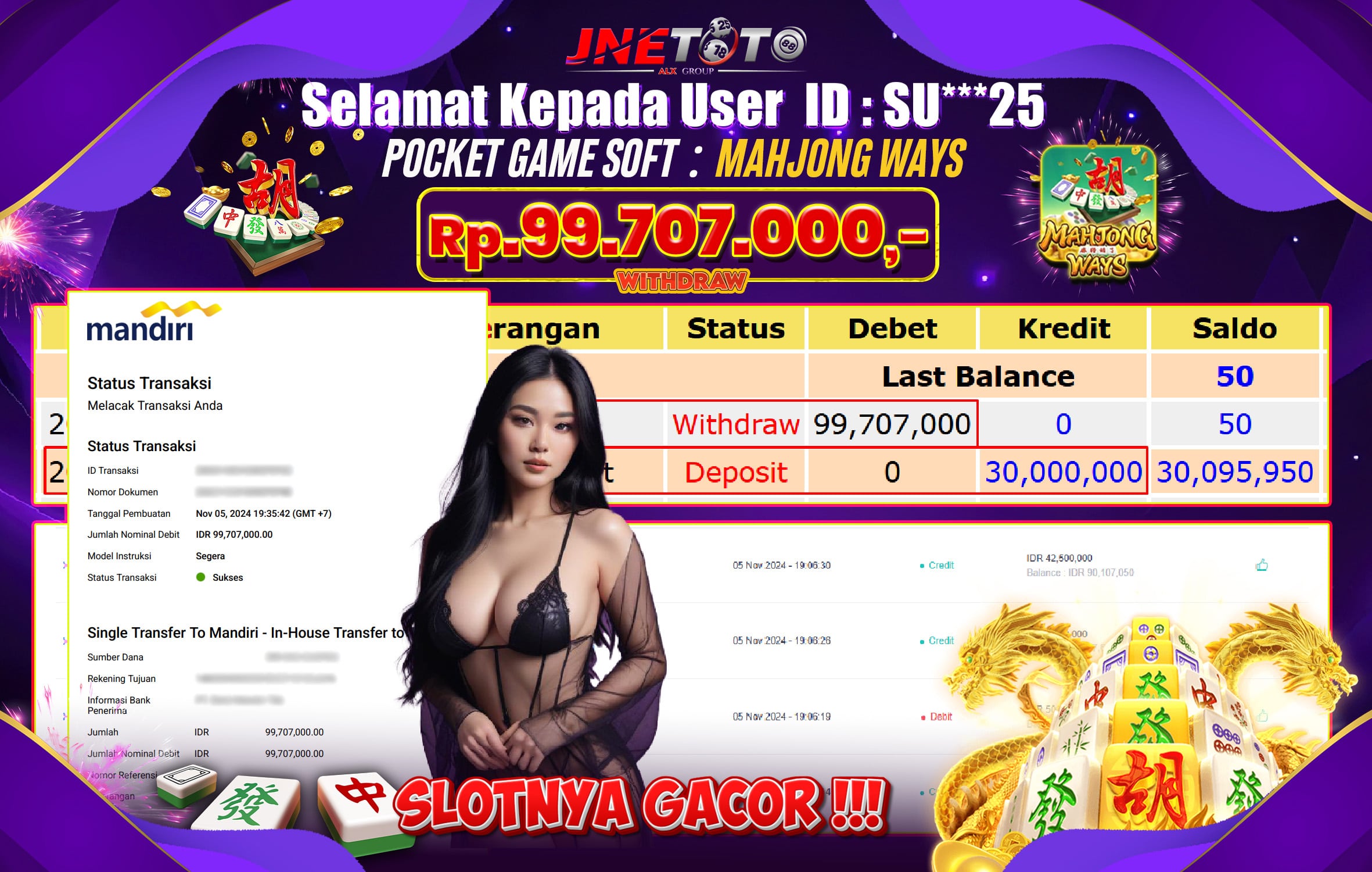 Bukti Jackpot JNETOTO di Slot Mahjong Ways Rp.99.707.000 LUNAS!