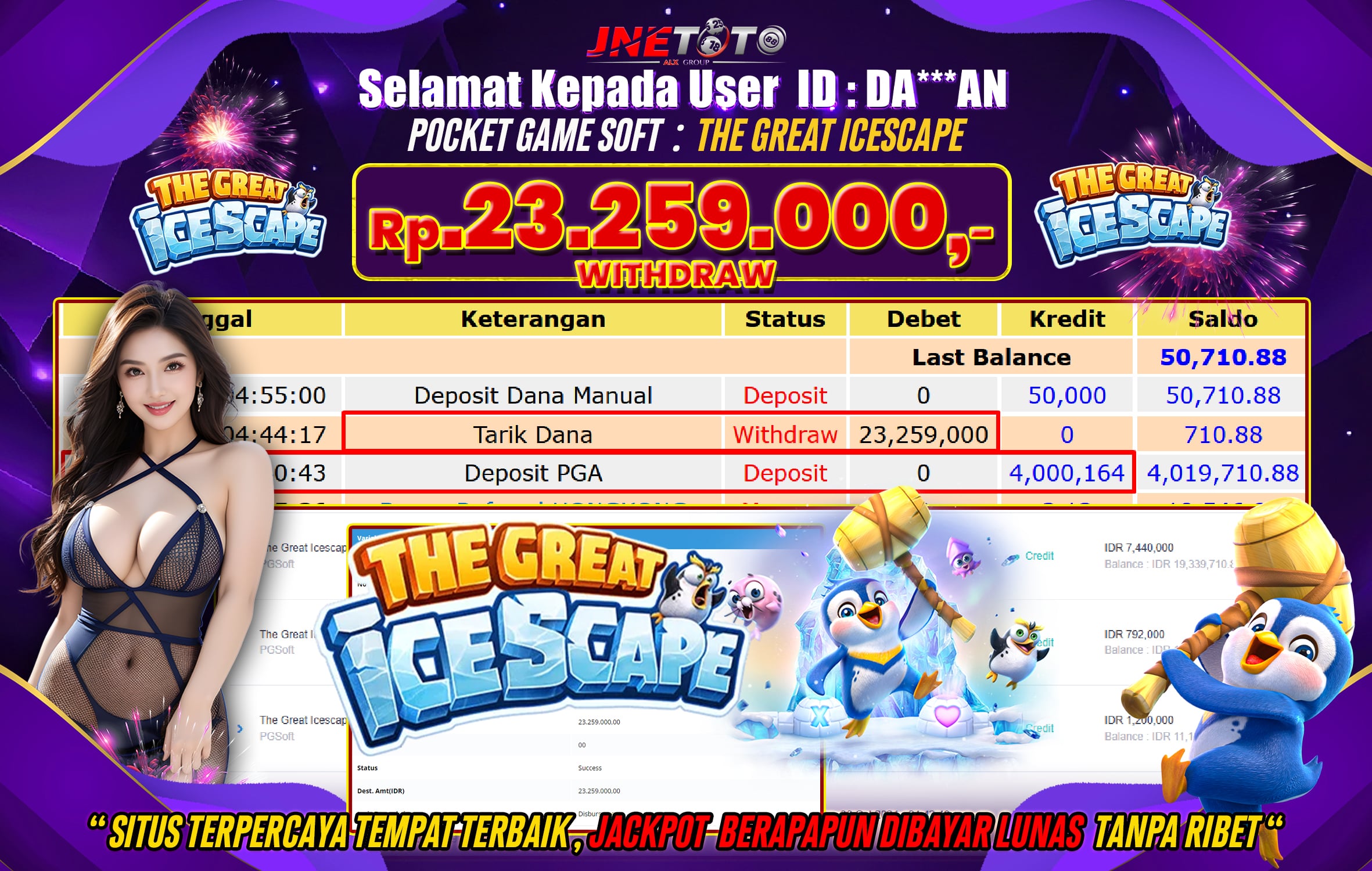 Bukti Jackpot JNETOTO di Slot The Great Icescape Rp.109.000.000 LUNAS!
