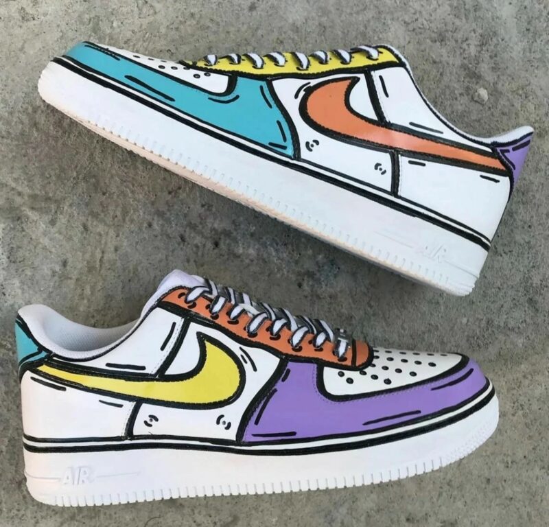 Cartoon Pastel Purple Teal Orange Air Force 1 Custom