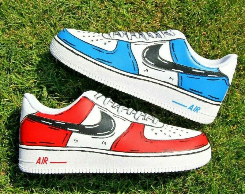 Cartoon Red Black Outline Air Force 1 Custom